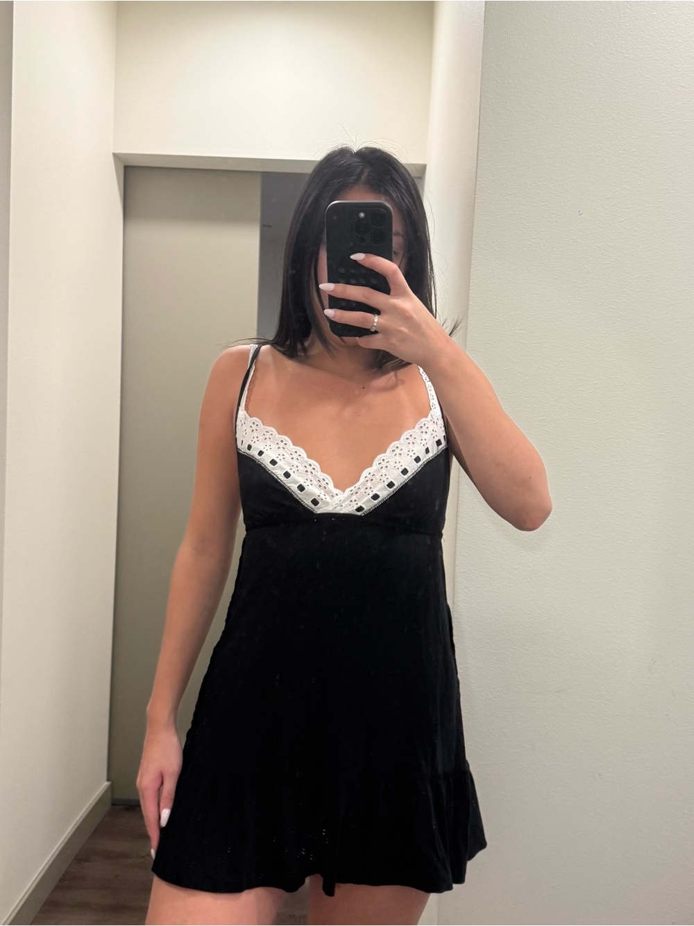 Victoria Secret: Black Slip Dress with White Lace Trim
